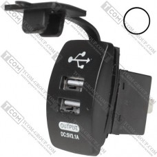 Гнездо USB двойное прямоугольное 5V 3,1А с белой подсветкой, врезное