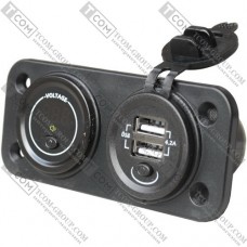 Гнездо USB двойное 5V 4,2А с кнопкой + вольтметр 12-24V с кнопкой, на панели Гнездо USB двойное 5V 4,2А с кнопкой + вольтметр 12-24V с кнопкой, на панели