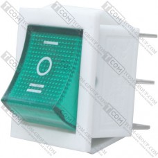 Переключатель Daier KCD2-203N, с подсветкой, ON-OFF-ON, 6pin, 15A 250V, зелёный, белый корпус