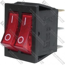 Переключатель Daier KCD2-2101N двойной, с подсветкой, ON-OFF, ON-OFF, 6pin, 15A 250V, красный