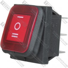 Переключатель Daier KCD2-203NW, с подсветкой, влагозащищённый, ON-OFF-ON, 6pin, 15A 250V, красный