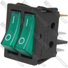 Переключатель Daier KCD2-4-2101N, двойной, с подсветкой, ON-OFF, 6pin, 15A 250V, зелёный