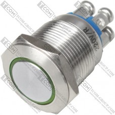 Кнопка антивандальная Daier GQ-19BS-10EM , с подсветкой, OFF-(ON), без фиксации, 4pin (под винт), 3A 250V, зелёная