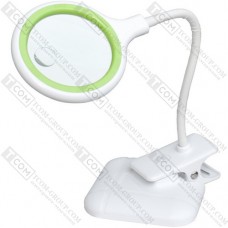 Лупа-лампа ZD-127 настольная+прищепка, LED подсв. (2W), 3D+12D, Ø100мм, USB 5V, стекло