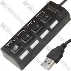 USB HUB на 4 порта USB 2.0, с выключателями и подсветкой