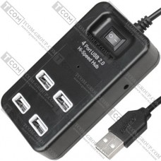 USB HUB на 4 порта USB 2.0, с выключателем + гнездо питания (в блистере)