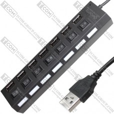 USB HUB на 7 портов USB 2.0, с выключателями и подсветкой + гнездо питания (в блистере)