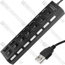 USB HUB на 7 портов USB 2.0, с выключателями и подсветкой + гнездо питания