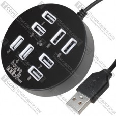 USB HUB на 8 портов USB 2.0, круглый + гнездо питания (в блистере)