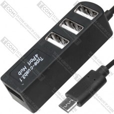 Type-C HUB 3.1 на 4 порти USB 2.0, пасивний (в блістері)