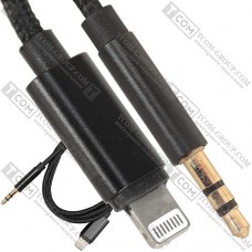 Шнур штекер 3,5мм стерео - штекер iPhone Lightning, 1,5м, чёрный