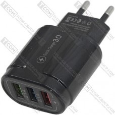 Сетевое зарядное устройство на 3 гнезда USB, QC 3.0, 5V~3.5A(max), чёрное