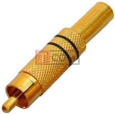 Штекер RCA, металлический, gold, с пружиной, Ø6.5мм, чёрный