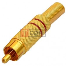 Штекер RCA, металлический, gold, с пружиной, Ø6.5мм, красный