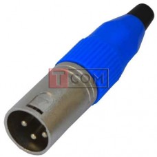 Штекер CANON (XLR) TCOM, 3pin, под шнур, синяя гайка
