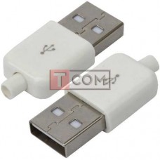 Штекер USB тип A TCOM, під шнур, бакеліт, білий