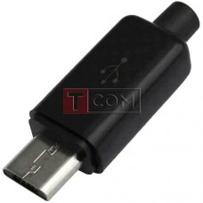Штекер micro USB 5pin, под шнур, бакелит, чёрный