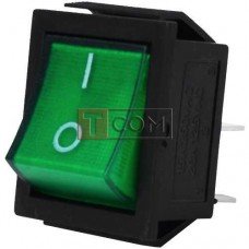 Переключатель широкий с подсветкой IRS-201-1С (ON-OFF) TCOM, 4pin, 15A, 220V, зелёный