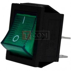 Переключатель широкий с подсветкой KCD-4, ON-OFF TCOM, 4pin, 15A, 220V, зелёный