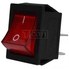 Переключатель широкий с подсветкой KCD-4, ON-OFF TCOM, 4pin, 15A, 220V, красный