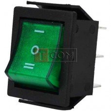 Переключатель широкий с подсветкой IRS-203-1C ON-OFF-ON TCOM, 6pin, 15A, 220V, зелёный