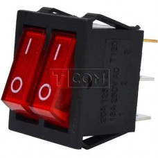 Переключатель двойной с подсветкой IRS-2101-1А ON-OFF TCOM, 6pin, 15A, 220V, красный