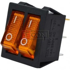 Переключатель двойной с подсветкой IRS-2101-1А ON-OFF TCOM, 6pin, 15A, 220V, жёлтый