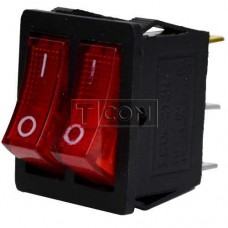 Перемикач подвійний з підсвічуванням KCD4-011, ON-OFF TCOM, 6pin, 15A, 220V, червоний