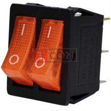 Перемикач подвійний з підсвічуванням KCD4-011, ON-OFF TCOM, 6pin, 15A, 220V, жовтий