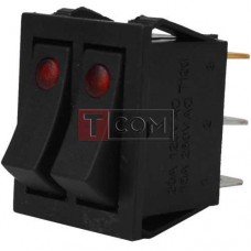 Переключатель двойной с подсветкой IRS-2101E-1C ON-OFF TCOM, 6pin, 15A, 220V, красный