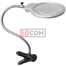 Лупа MG15122-1C гибкая с прищепкой, LED подсветка, 2Х Ø130мм + 5Х Ø22мм
