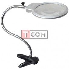 Лупа MG15122-1C гибкая с прищепкой, LED подсветка, 2Х Ø130мм + 5Х Ø22мм