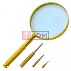 Лупа ручная Zhongdi круглая, металлическаа ручка, gold, 3X, Ø90мм