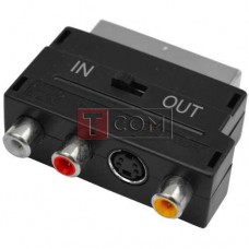 Переходник TCOM, штекер Скарт - 3 гнезда RCA + гнездо mini din 4pin с переключателем