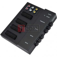 Переходник TCOM, 4 гнезда Скарт (21pin) - 6 гнезд RCA + 6 переключателей, корпус пластик