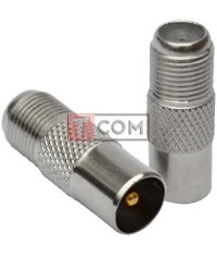 Переходник антенный TCOM, штекер ТВ - гнездо F, gold pin, цинк