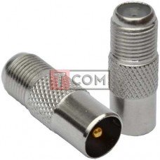 Переходник антенный TCOM, штекер ТВ - гнездо F, gold pin, цинк