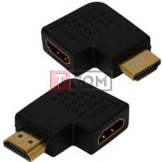 Переходник TCOM, штекер HDMI - гнездо HDMI, угловой горизонтальный, gold, пластик