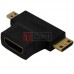 Переходник TCOM, гнездо HDMI - штекер mini HDMI + штекер micro HDMI, gold Переходник TCOM, гнездо HDMI - штекер mini HDMI + штекер micro HDMI, gold