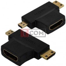 Перехідник TCOM, гніздо HDMI - штекер mini HDMI + штекер micro HDMI, gold