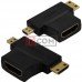 Переходник TCOM, гнездо HDMI - штекер mini HDMI + штекер micro HDMI, gold