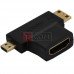 Переходник TCOM, гнездо HDMI - штекер mini HDMI + штекер micro HDMI, gold