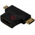 Переходник TCOM, гнездо HDMI - штекер mini HDMI + штекер micro HDMI, gold