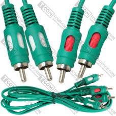 Шнур соединительный TCOM, 2RCA - 2RCA, диам-4х8мм, зелёный, 1.5м