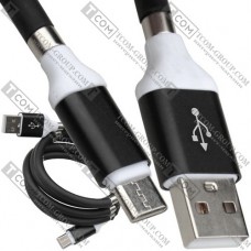 Шнур штекер USB А - штекер USB type C, магнитная смотка, 1м, чёрный
