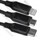 Шнур 3 в 1, штекер USB А - штекер miсro USB + штекер iPhone + штекер USB type C, сетка, 1.2м, чёрный