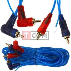 Шнур соединительный TCOM, 2RCA - 2RCA угловой, "gold", Ø3+1+3мм, прозрачно-синий, 5м