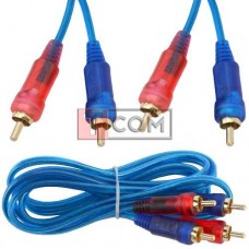 Шнур соединительный TCOM, 2RCA - 2RCA gold, прозрачно-синий, 3+3мм, 1.5м