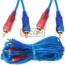 Шнур соединительный TCOM, 2 RCA - 2 RCA, gold, Ø3+3мм прозрачно-синий, 5м