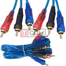 Шнур соединительный TCOM, 3RCA - 3RCA, gold, Ø3+3+3мм, прозрачно-синий, 1.5м
